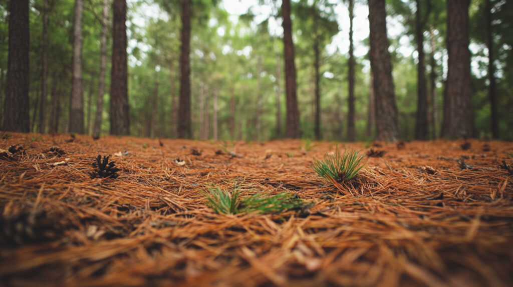 Close Up Of Pine Tree Needles On Forest Floor